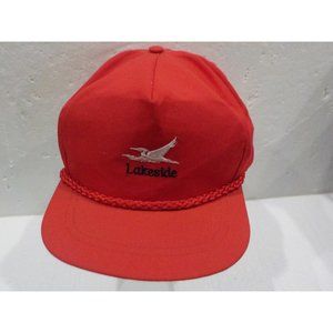 Vintage La Mode Lakeside Rope Embroidered Leather Buckle Back Red Hat Ball Cap